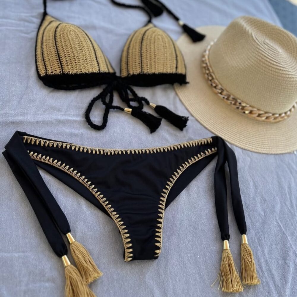 IPANEMA GOLD - Bikini Crochet Nero e Oro