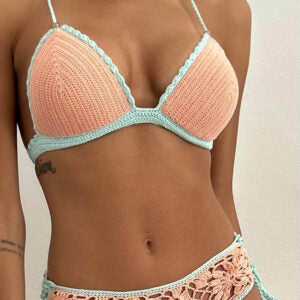 CORAL - Bikini Crochet Rosa Corallo e Tiffany
